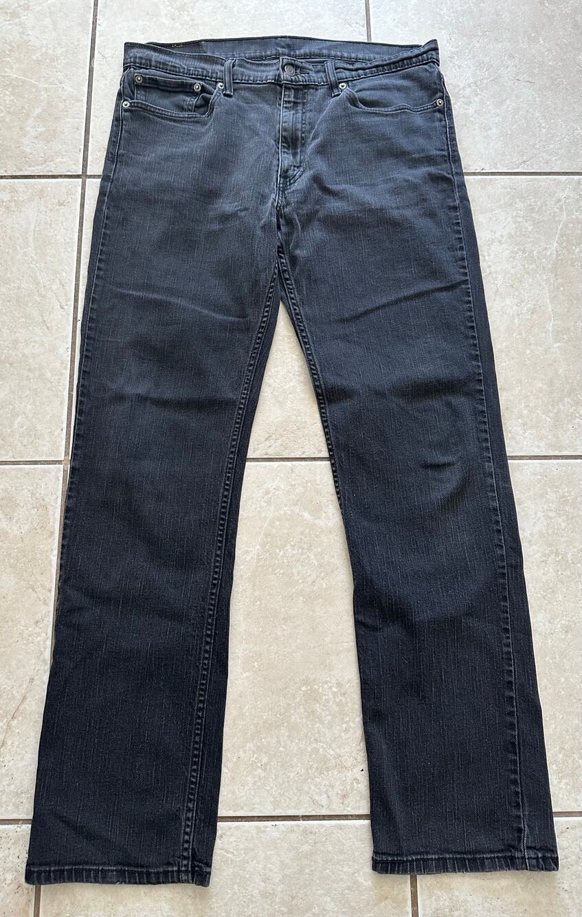 Levi's 514 Straight Fit Jeans Men's 36x34 Black Denim Stretch Mid Rise